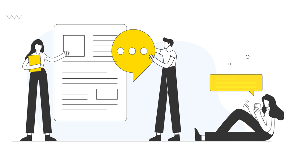 Grafische Darstellung, die die Zusammenarbeit der Redaktion mit ihren Lesern illustriert.
