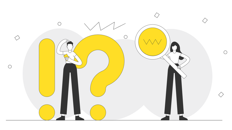 Grafische Darstellung, die einen Leser zeigt, der Fragen hat, eine Lupe, die Transparenz illustriert